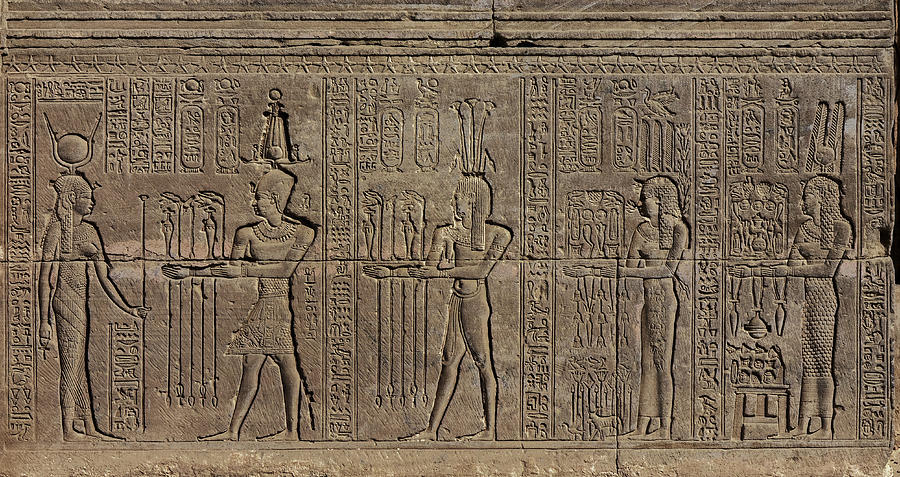 Hieroglyphic egypt carvings on wall Relief by Mikhail Kokhanchikov