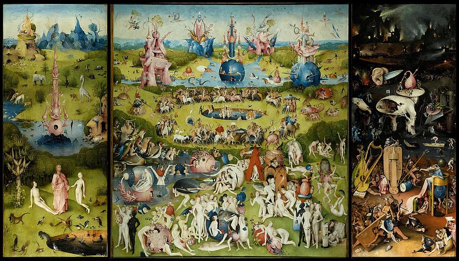 Hieronymus Bosch 1500  The Garden of Earthly Delights 3 panel in 1 Painting by Hieronymus Bosch