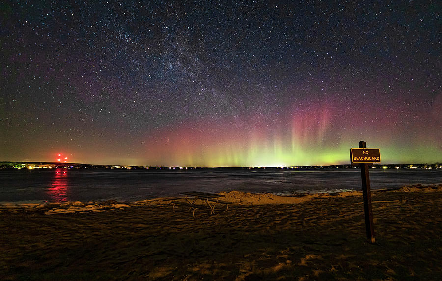 Higgins Lake South State Park Beach Northern Lights Photograph by Ron