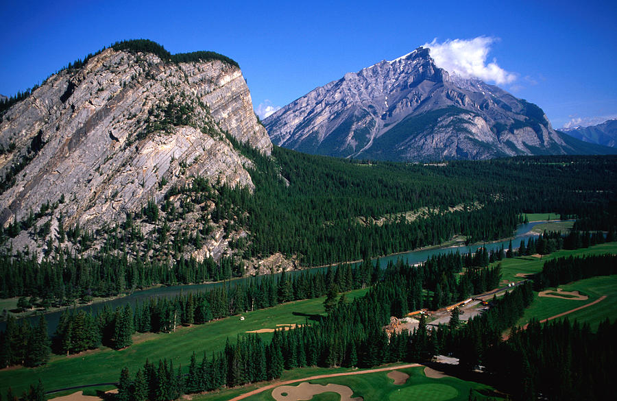 High angle view of Banff Springs Golf Course, Banff National Park, Canada Photograph by Ascent/PKS Media Inc.