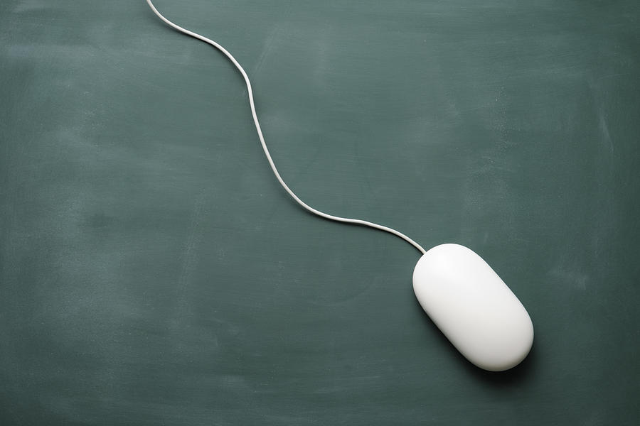 High angle view of blank white computer mouse with blackboard Photograph by Kyoshino