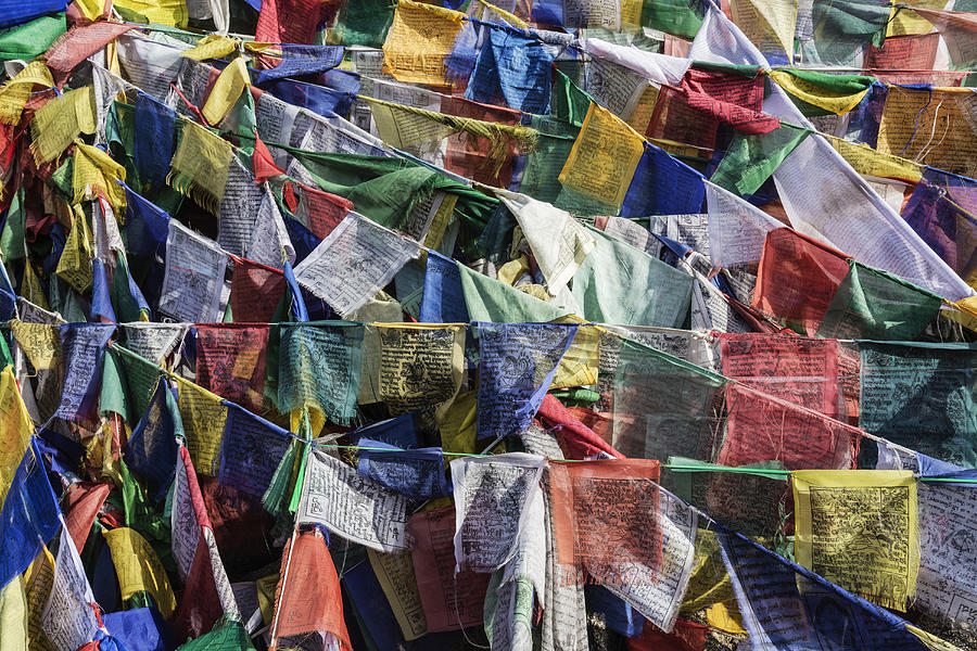 High angle view of colorful prayer flags Photograph by Jeremy Woodhouse