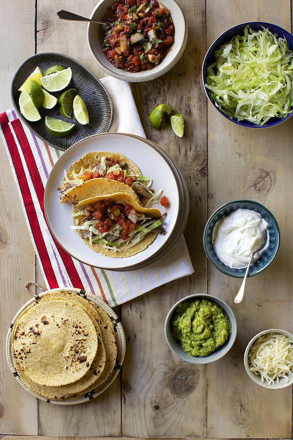 High angle view of fresh taco ingredients Photograph by Shestock