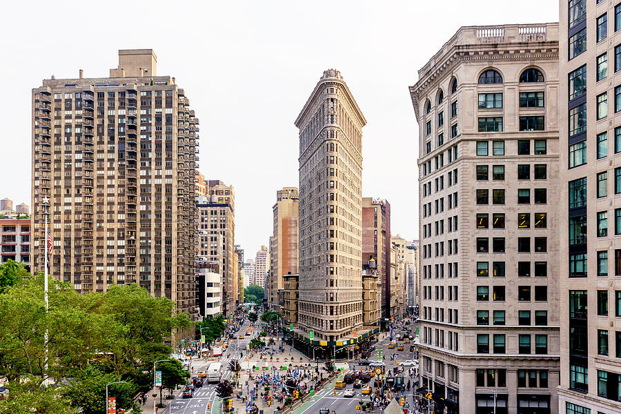 High angle view of street and Flatiron building in New York, Manhattan Photograph by Alexander Spatari