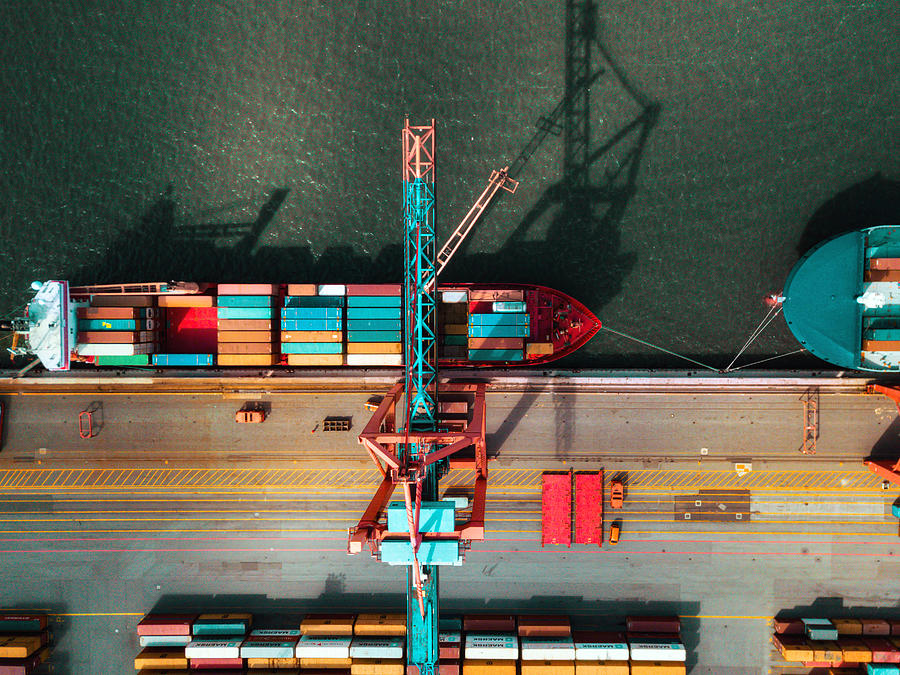 high angle view on Cargo crane container terminal Photograph by Golero