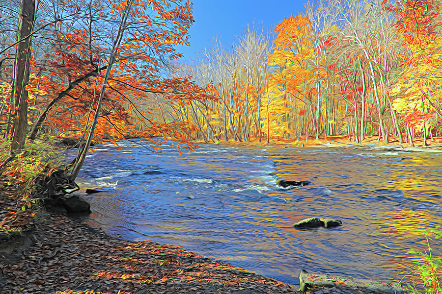 Highbridge Rapids in October Digital Art by Dennis Lundell