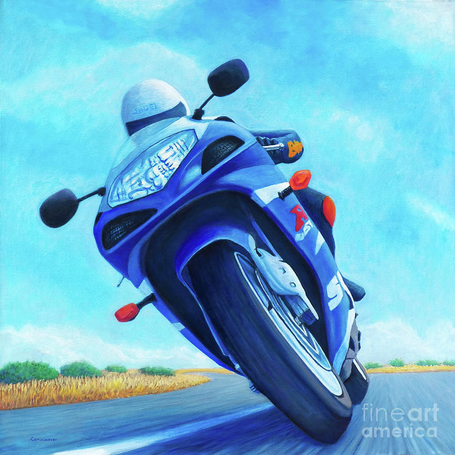 Motorcycle Painting - High Desert Pass - Suzuki GSXR1000 by Brian  Commerford
