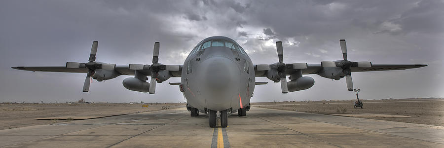 High dynamic range image of a U.S. Air Force C-130 Herucles on the tarmac at COB Speicher, Iraq. Photograph by Stocktrek Images