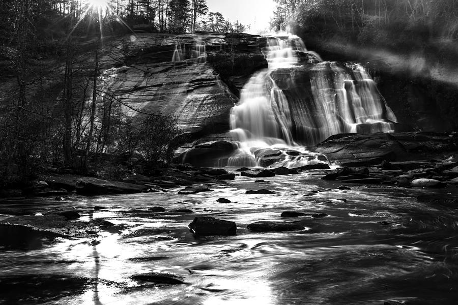High Falls Morning Light in Black and White as Sun Shines Down Photograph by Carol Montoya