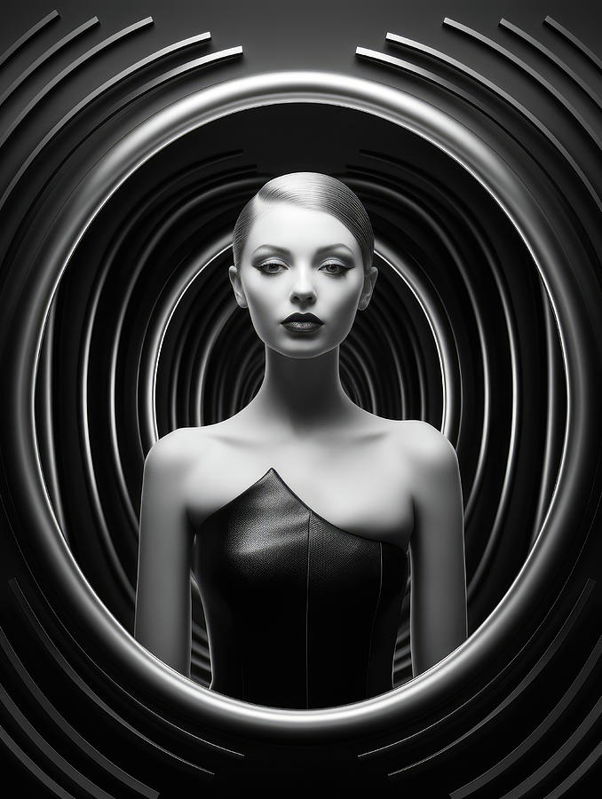High Fashion Model 04 Woman Black and White Digital Art by Matthias Hauser