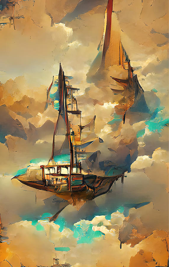High Flying Steampunk Sail Boat AI Digital Art by Floyd Snyder