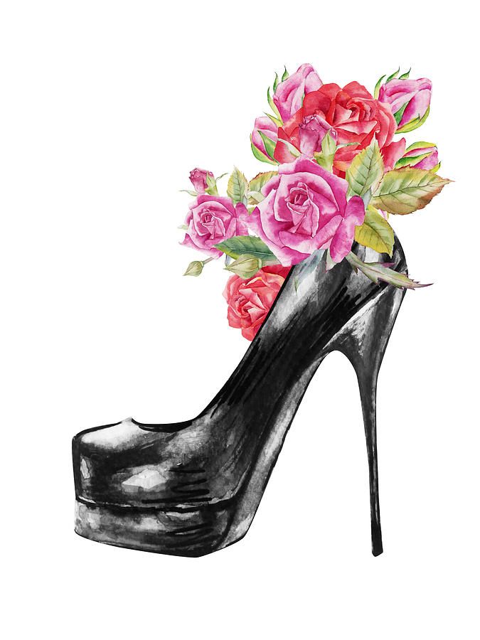 High Heel with Pink Flowers Wall Art, Canvas Prints, Framed Prints, Wall  Peels
