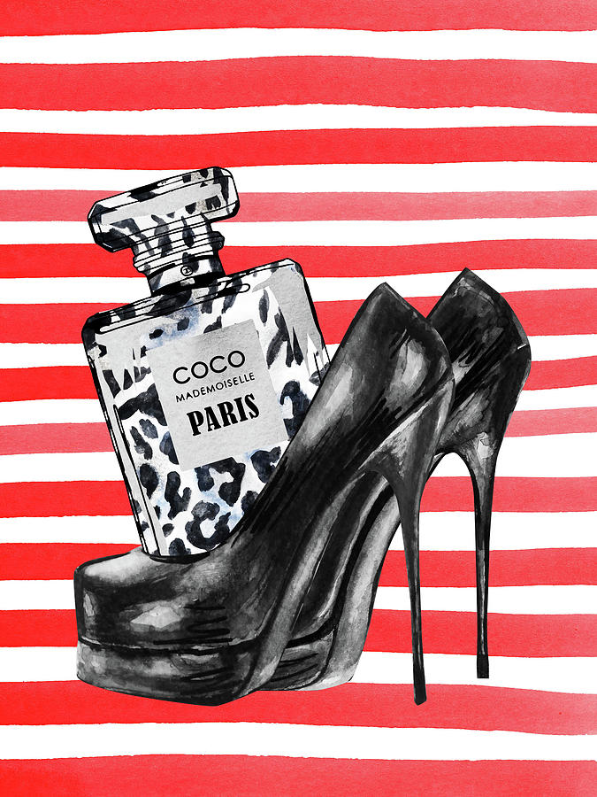 High Heel Shoes And Leopard Print Perfume Bottle Digital Art