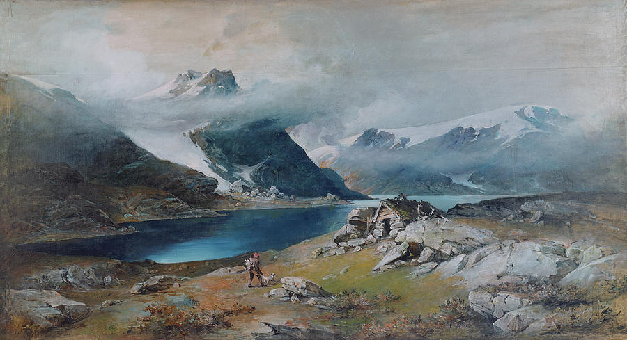 High mountain Painting by O Vaering by Nils Bergslien