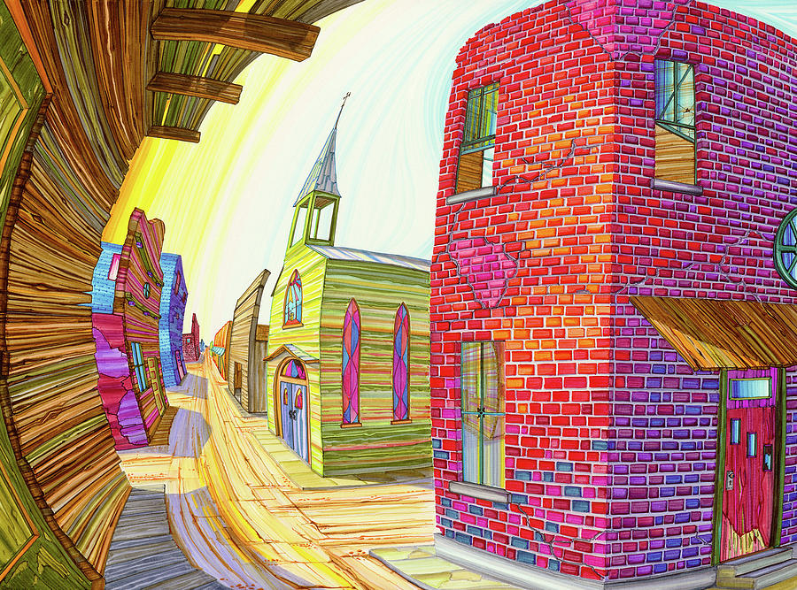 High Plains Townscape Drawing by Scott Kirby