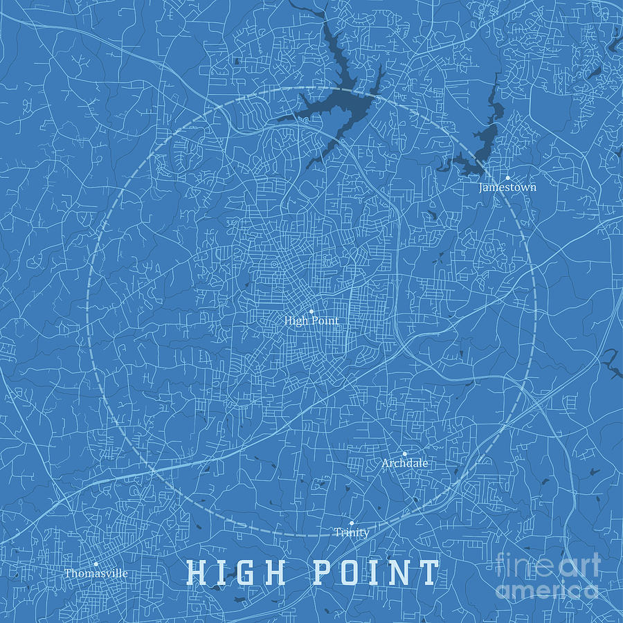 High Point Nc City Vector Road Map Blue Text Digital Art By Frank 