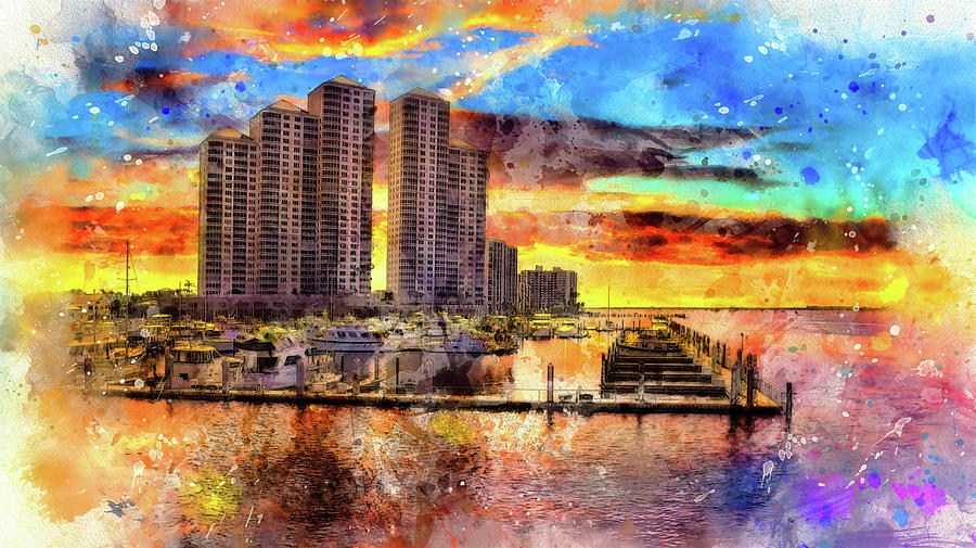 High Point Place, Fort Myers, at sunset - digital painting Digital Art by Nicko Prints