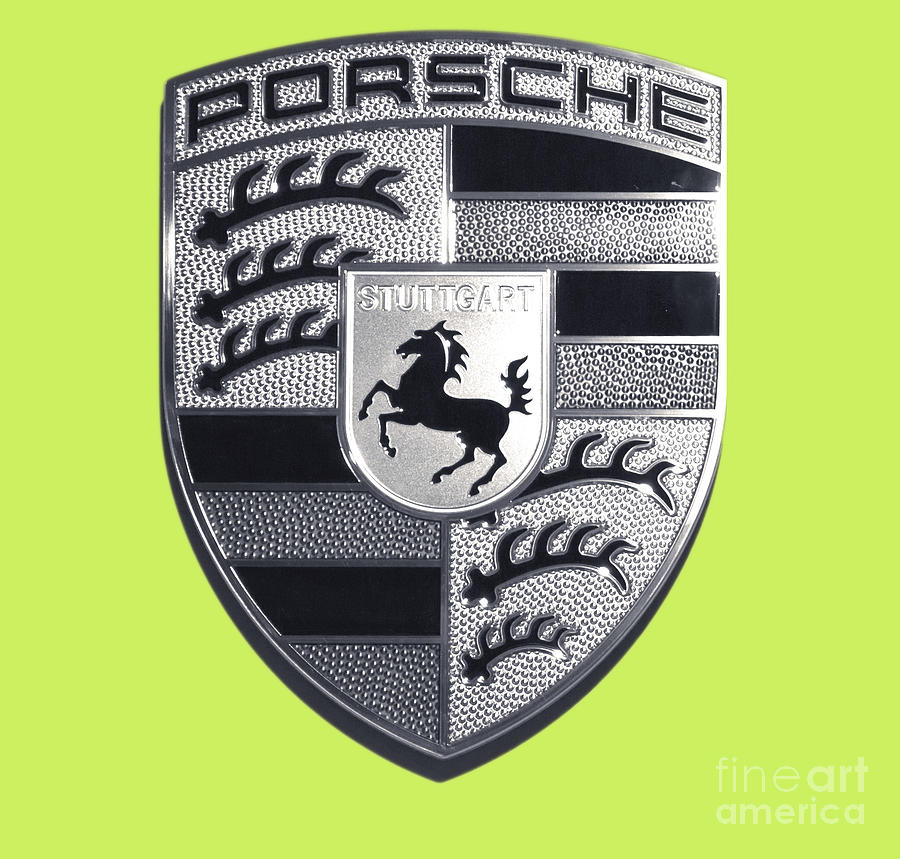 High Res Porsche Emblem Isolated Bw Photograph