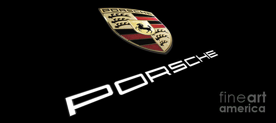 Sign Photograph - High Res Quality Porsche Logo - Angled Hood Badge Isolated  by Stefano Senise