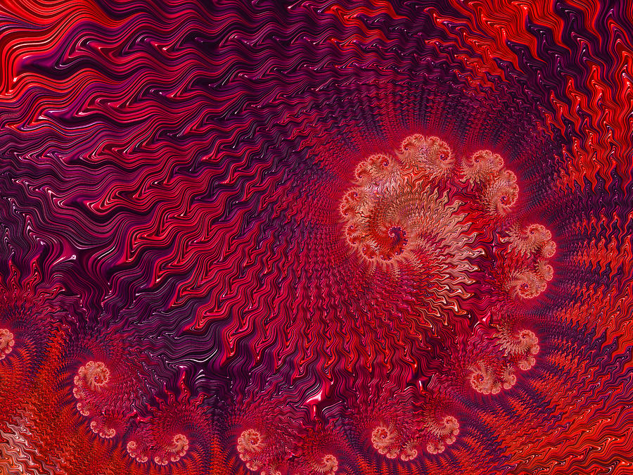 High resolution red and purple fractal background, which patterns remind those of a burning fire. Photograph by Instants