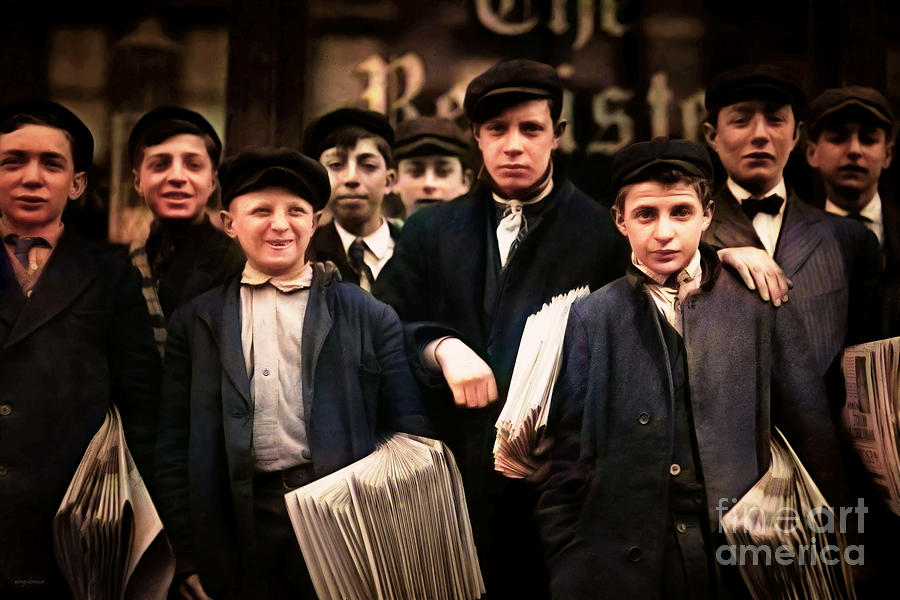 High School Route Boys New Haven Connecticut by Lewis Hine Colorized 20210330 Photograph by Wingsdomain Art and Photography