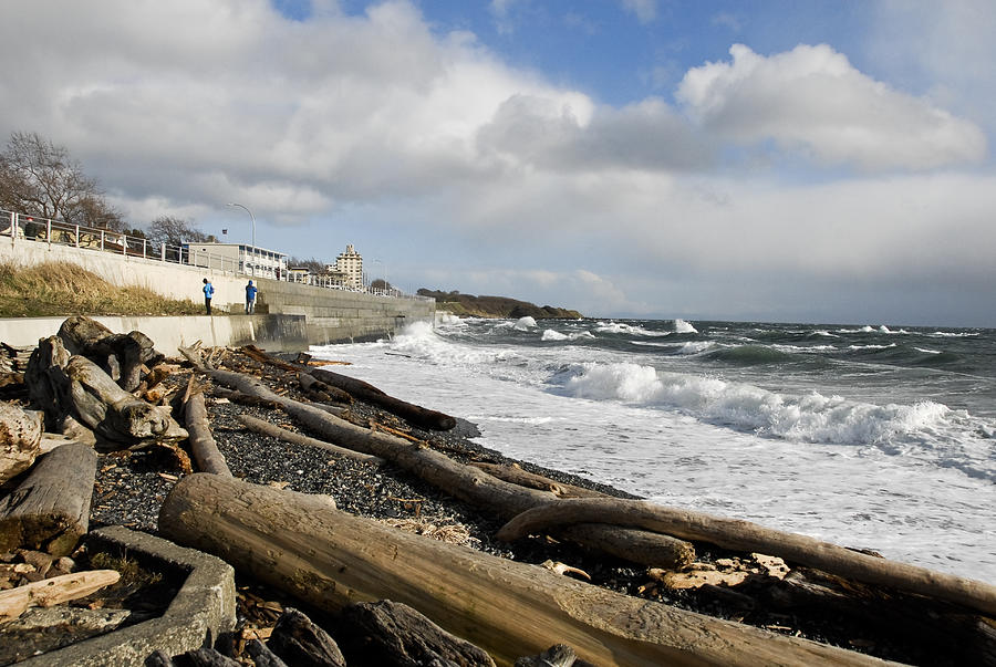 High Surf Charges Seawall & Driftwood Beach Photograph by Silentfoto