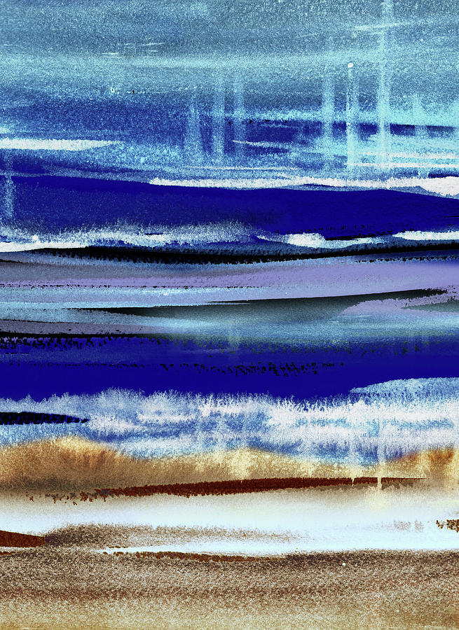 High Tide Seashore Reflections Abstract Watercolor  Painting by Irina Sztukowski