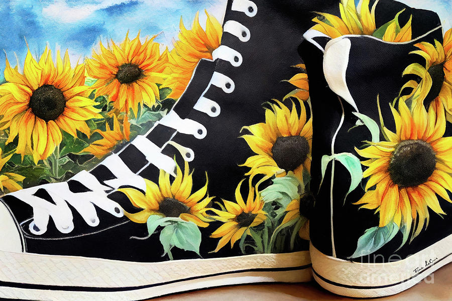 Black High Tops And Sunflowers Painting by Tina LeCour