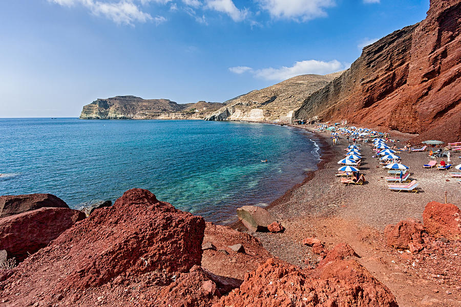 High up view of famous Red Beach, Santorini, Greece Photograph by Rusm