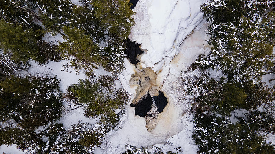High view of Canyon Falls in the winter in Michigan Photograph by Eldon McGraw