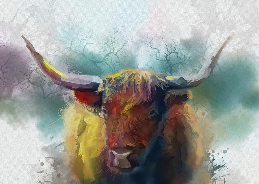 Highland Cattle Colorful Digital Art