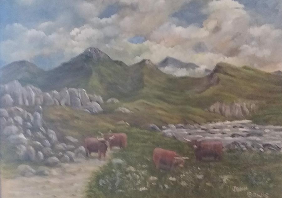 Highland cattle Painting by John Bowie
