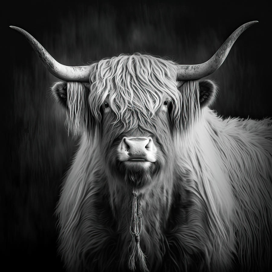 Highland Cattle Portrait 02 Black and White Digital Art by Matthias Hauser