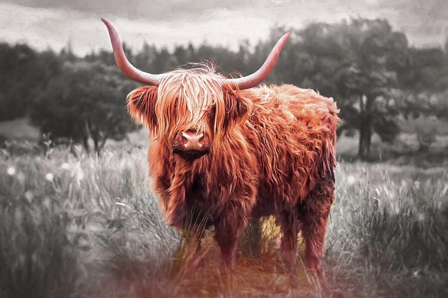 Highland Coo Selective Color  Photograph by Carol Japp