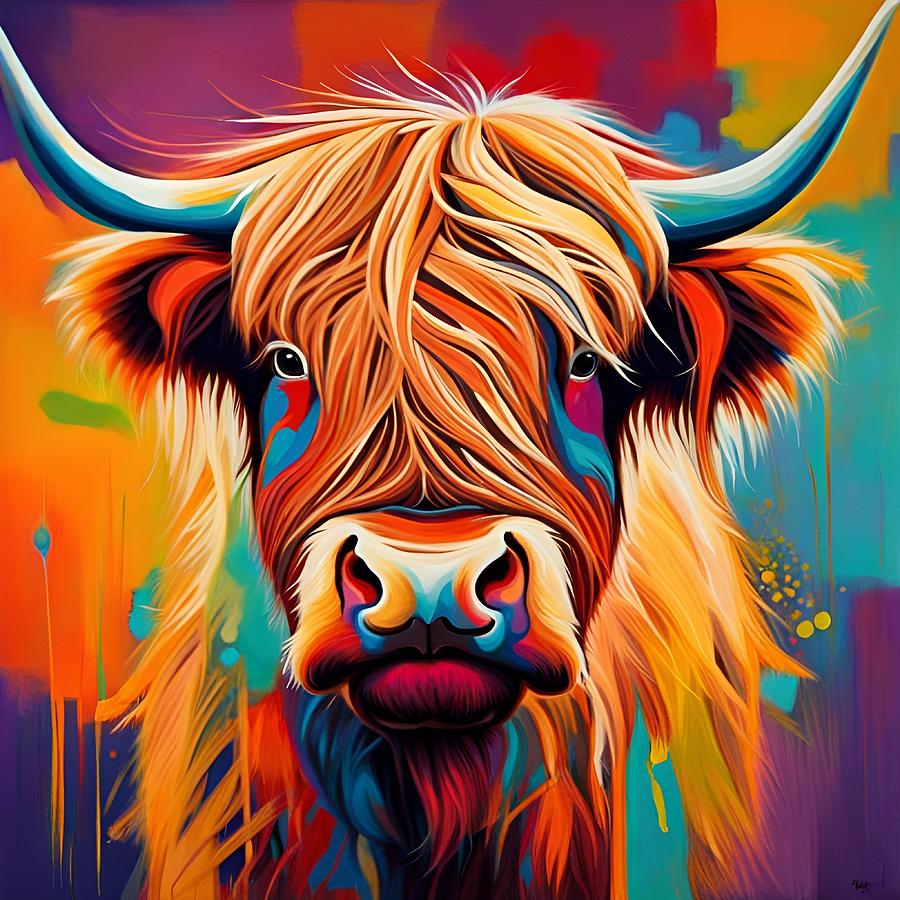 Abstract Digital Art - Highland Cow #1 by Jim Cook