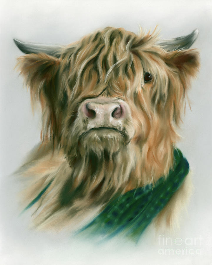 Highland Cow with Plaid Painting by MM Anderson