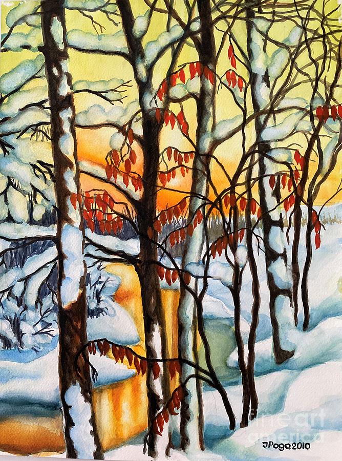 Winter Painting - Highland Creek Sunset 1 by Inese Poga