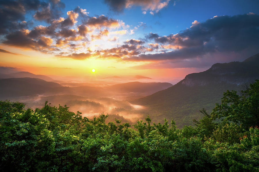 Sunset Photograph - Highlands Sunrise - Whitesides Mountain in Highlands NC by Dave Allen