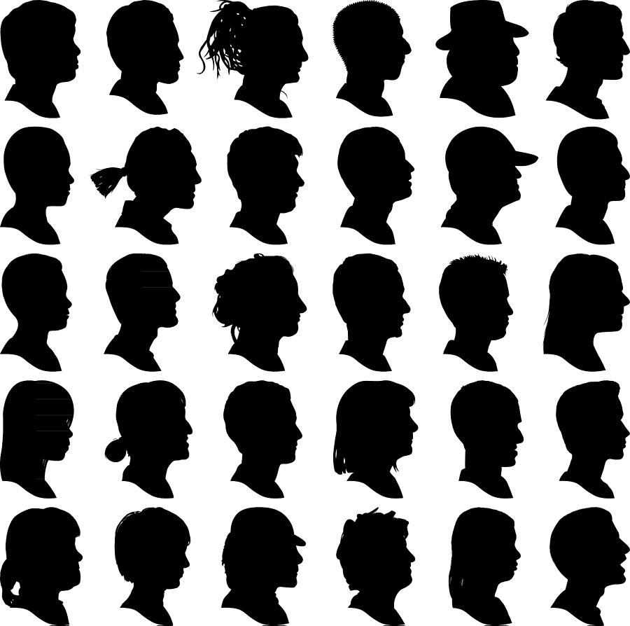 Highly Detailed Head Profile Silhouettes Drawing by Leontura