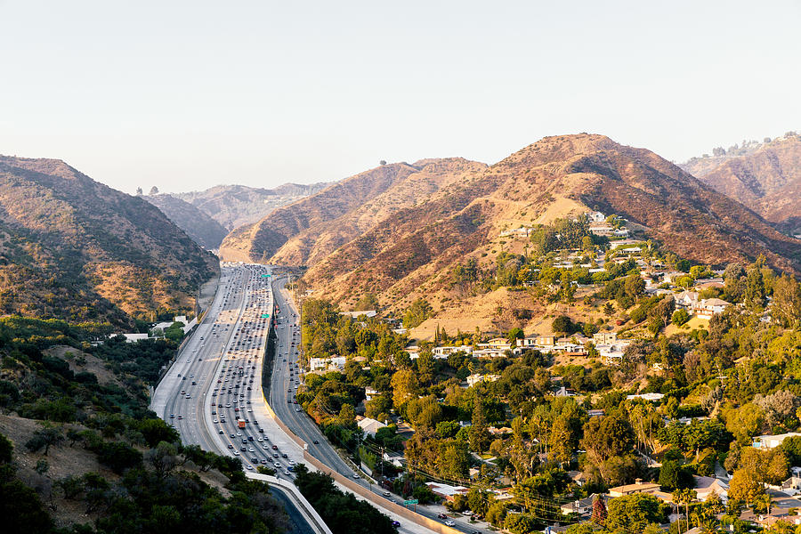 Highway 405 and surrounding hills in Los Angeles, California Photograph by Alexander Spatari