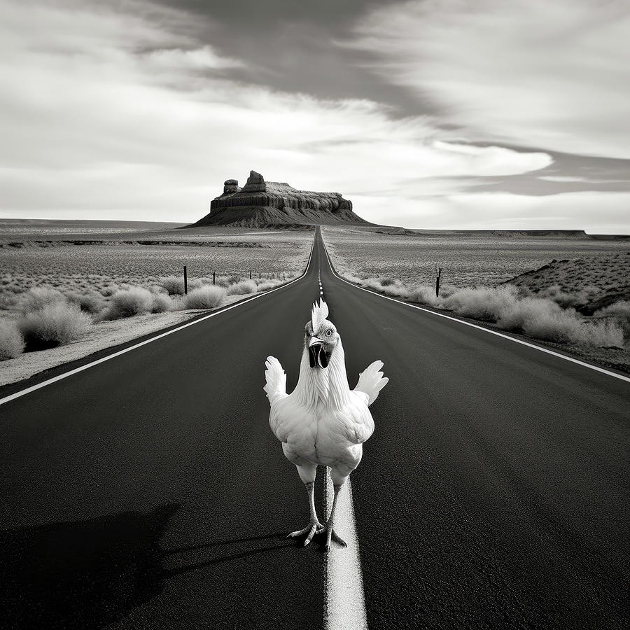 Highway Chicken Pass Standoff in Desert Digital Art by YoPedro