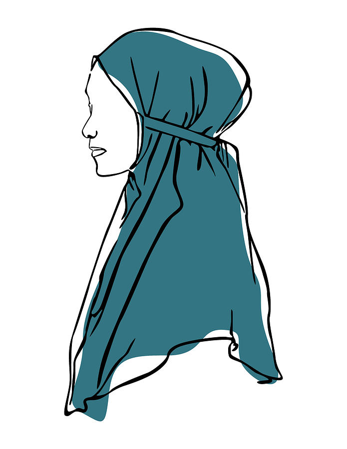 Muslimah Drawing - Hijab Woman 02, Single Line Art Colored Set by Mounir Khalfouf