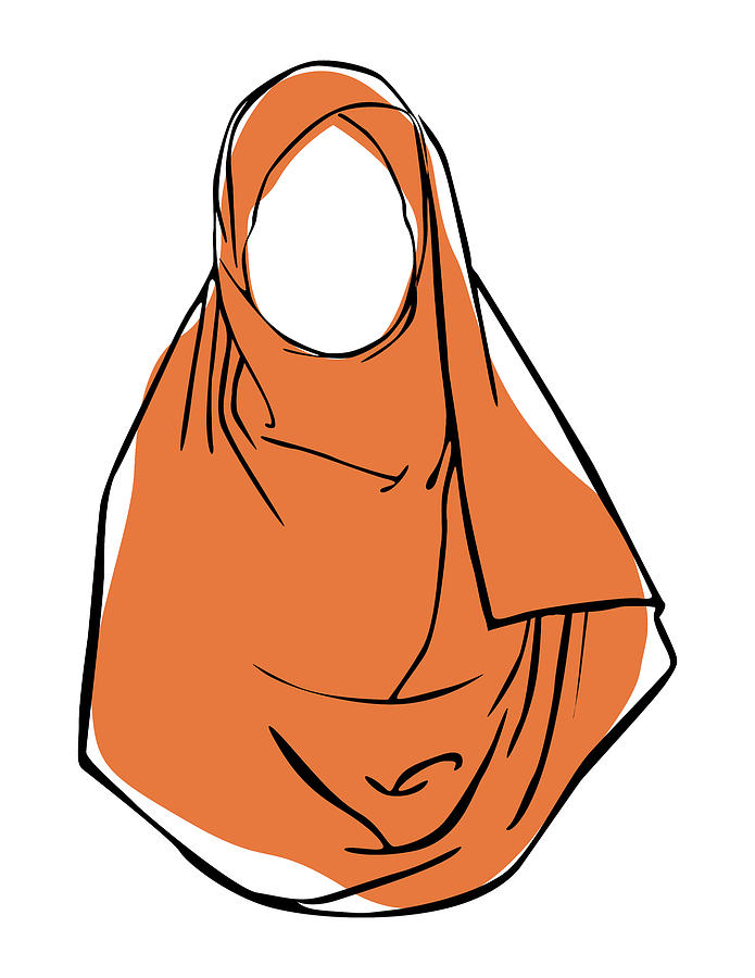 Holiday Digital Art - Hijab Woman 03, single line art colored set by Mounir Khalfouf