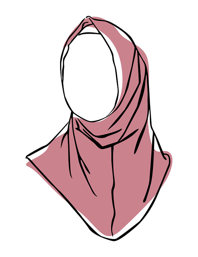 Arabic Women Digital Art - Hijab Woman 04, Single Line Art Colored Set by Mounir Khalfouf