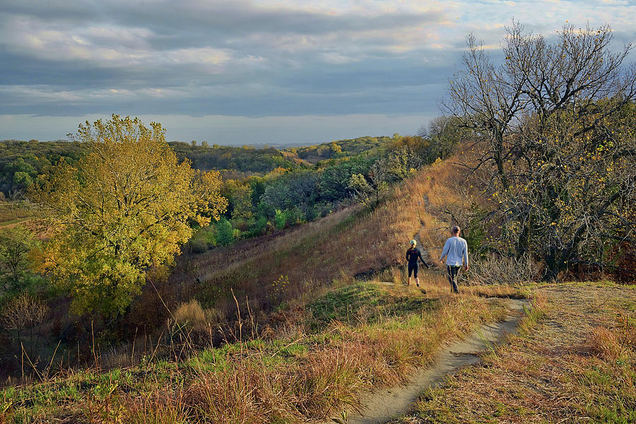 Hikers on Overlook Trail - Loess Hills - Iowa Photograph by Nikolyn McDonald