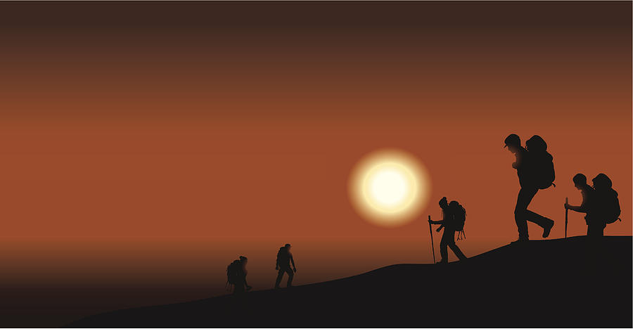 Hikers or Campers at Sunset Drawing by KeithBishop