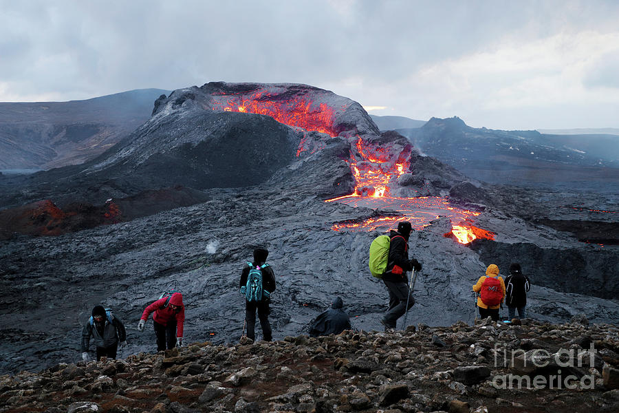Nature Photograph - Hikers take in Fagradalsfjall Volcano by Shanna Vincent