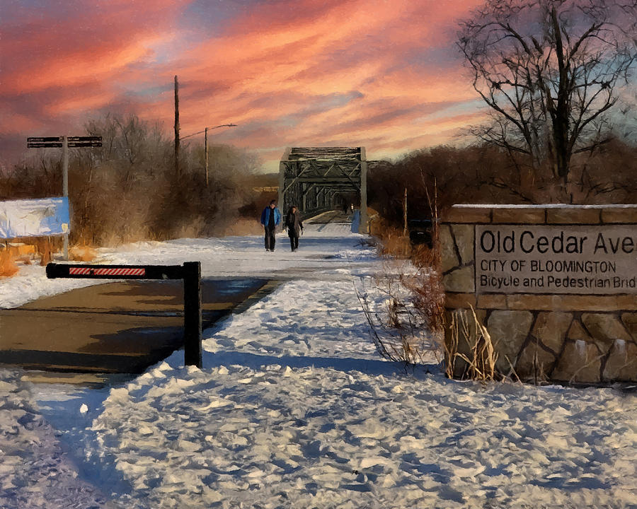 Hiking at The Old Cedar Ave Bridge Digital Art by Glenn Galen