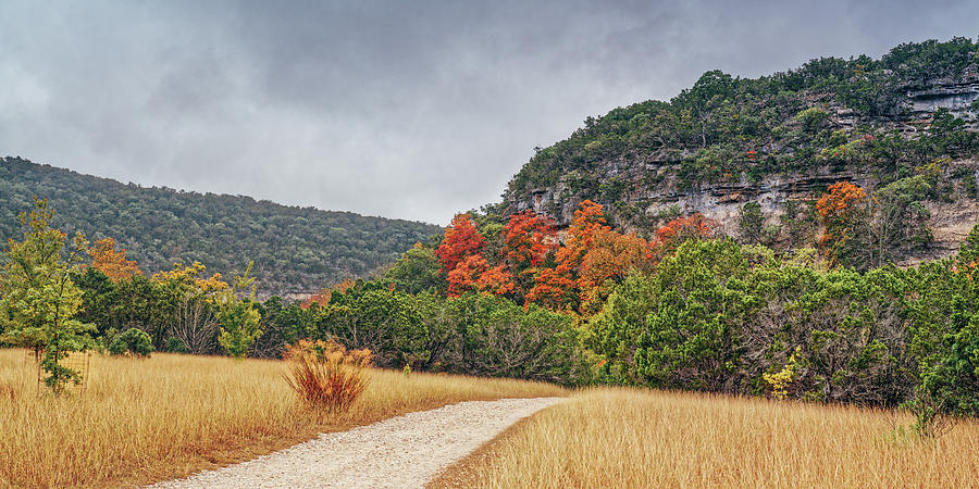 Fall Photograph - Hiking Before the Storm at Lost Maples State Natural Area Fall Foliage Vanderpool Texas Hill Country by Silvio Ligutti