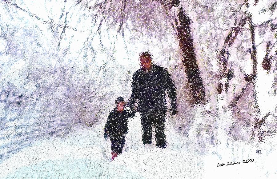 Hiking in the Snow Digital Art by Bob Shimer